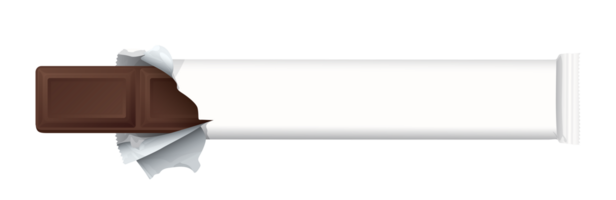 Wrapped mini chocolate bar was unwrapped and there was a chocolate bar inside top view isolated graphic illustration have blank space. png