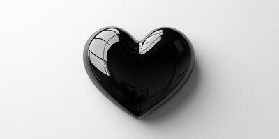Heart shaped black sculpture resting on a flat surface with reflections from surrounding light photo