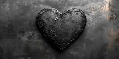Unique black heart sculpture against a textured dark background creates a striking visual impact photo