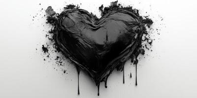 Artistic black heart sculpture surrounded by dark textured background representing emotion and creativity photo