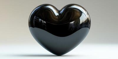 Sleek black heart sculpture reflecting soft light against a neutral background photo