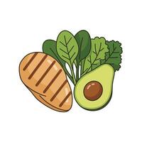 Grilled chicken breast and avocado with spinach illustration vector