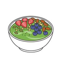 A bowl of green smoothie with berries and almonds vector