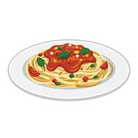 Spaghetti with tomato sauce and basil on a plate vector