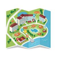 A map of a hotel and resort with a map of the location vector