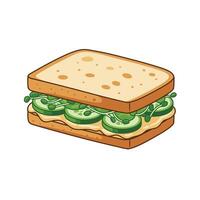 A sandwich with cucumbers and cheese on it vector