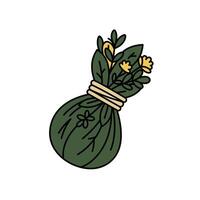 A bag of herbs with flowers on it vector