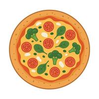 A pizza with broccoli and tomatoes on it vector