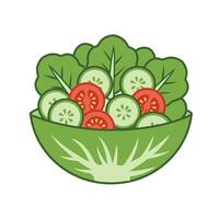 A bowl of green salad with tomatoes and cucumbers vector