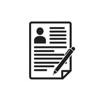 A black and white image of a document with a pen and a person vector