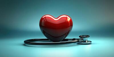 corazón conformado símbolo representando salud cuidado con estetoscopio en azul superficie foto
