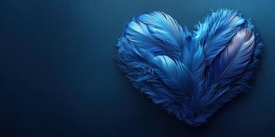 Decorative blue feather heart on a dark background creating an artistic and romantic ambiance photo