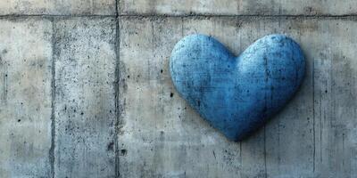 Concrete wall with blue heart shape highlighting urban art and expressing love in a city setting photo