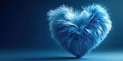Fluffy blue heart with feathers set against a dark background creating a soft and dreamy atmosphere photo
