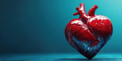 Realistic heart model with intricate details on a smooth blue background showcasing anatomy and structure photo