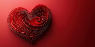 Heart shaped paper art made of red spiraled layers on a solid red background photo