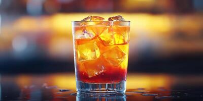 Refreshing cocktail served in a glass over ice, capturing the essence of a lively evening at a bar photo
