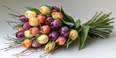 Colorful bouquet of tulips with vibrant petals arranged for spring celebration photo