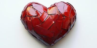 Colorful heart sculpture made from shiny red materials placed on a white background photo