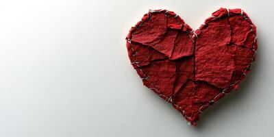 Handmade red textile heart symbolizing love and care on a neutral background photo