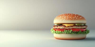 Delicious cheeseburger with fresh ingredients on a plain background photo
