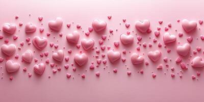 Colorful hearts arranged creatively on a soft pink background for a romantic celebration or decoration photo