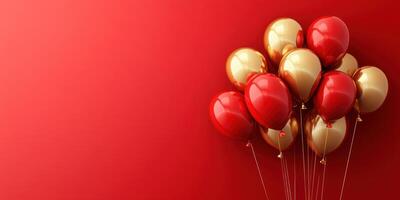Colorful red and gold balloons create a festive atmosphere for celebrations or events in an elegant setting photo
