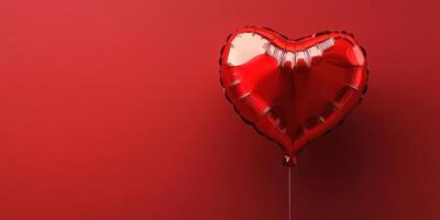 Red heart balloon floats against a vibrant red background celebrating love and affection on a special occasion photo