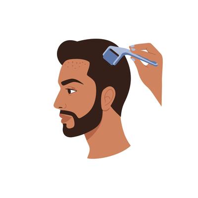 Man with beard shaving his head with a razor