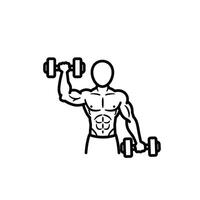 A man is holding two dumbbells in his hand vector