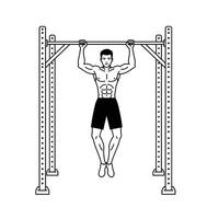 A man is doing pull ups on a pull up bar vector