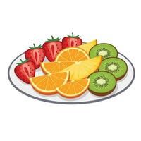 A plate of fruit with strawberries, oranges and kiwi vector