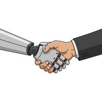 A robot hand shaking hands with a man in a suit vector