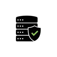 A black and green icon of a server with a green tick vector