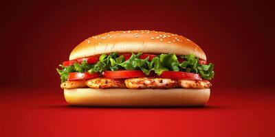 Delicious grilled chicken sandwich with fresh toppings served on a sesame seed bun photo
