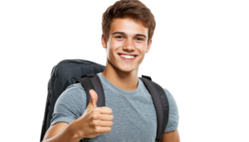 Smiling Young Man With Thumbs Up And Backpack On Transparent Background png