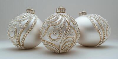 Elegant decorative Christmas ornaments with intricate designs displayed together photo