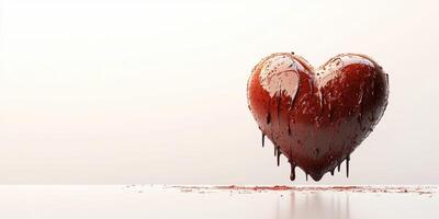 Heart-shaped chocolate dessert with melting chocolate on a white background during Valentine's Day celebration photo