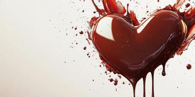 Heart-shaped chocolate dripping and splattering against a light background during a creative culinary session photo