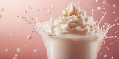 Creamy beverage creates a splash with whipped topping and nuts in a visually appealing presentation photo