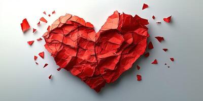 Crumpled red heart art piece symbolizes emotional fragility and resilience in creative expression photo