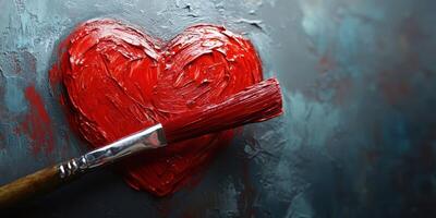 Creative expression with vibrant red heart painted on textured surface using brush technique photo