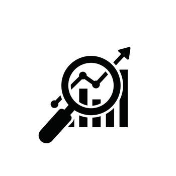 A magnifying glass is pointing at a graph vector