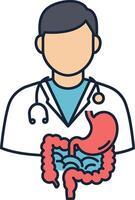 A doctor with a stomach and a small intestine vector