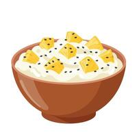 A bowl of rice with pineapple on top vector