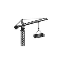 A black and white illustration of a crane lifting a box vector