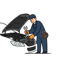 A man is fixing the engine of a car vector