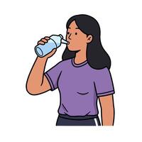 A woman drinking water from a bottle vector