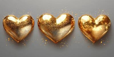 Beautiful golden hearts with sparkles create a stunning display for festive celebrations or romantic occasions photo