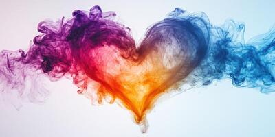 Colorful smoke forms a heart shape against a soft background in an artistic display of love and creativity photo